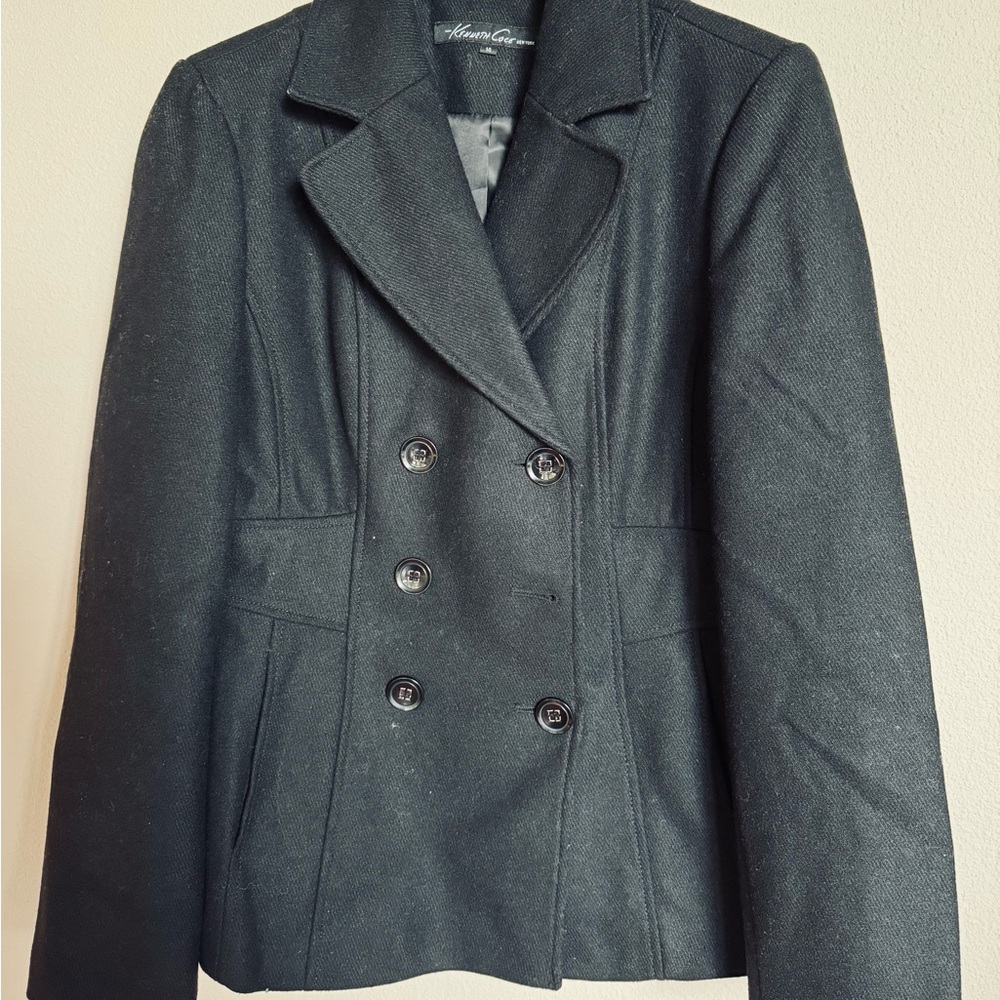 Kenneth Cole Black Double-Breasted Wool Coat